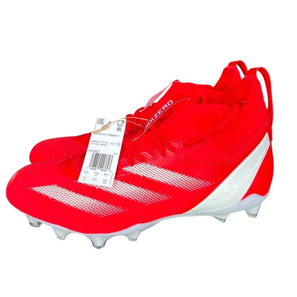 Adidas Adizero Impact Plus + Red Football Cleats Mens 14 speed knit electric mid